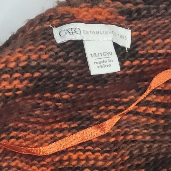 CATO Cardigan Sweater  Hooded Long Women's 14/16W Long Bell Sleeves Orange/Brown - Picture 6 of 10